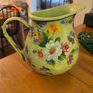 MacKenzie-Childs Flower Market Green Enamel 3 Qt Round Pitcher 8.5" Retired